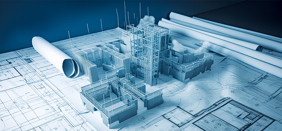 Graphic illustration of a business being designed for energy efficiency